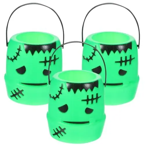 Produktbild: SAFIGLE 3er Set Mini-KüRbis-Eimer FüR Halloween, Handgehaltene Plastik-SüßIgkeitenbehäLter, Perfekt FüR Kinder, Party-Dekoration Und Trick-or-Treat, GrüN
