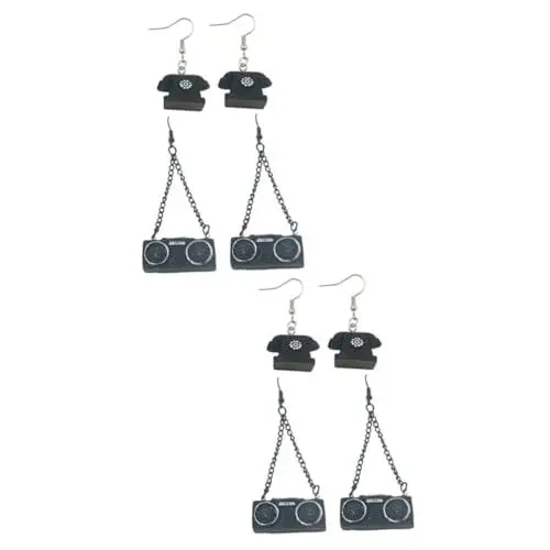Produktbild: SAFIGLE 4 Paare Alte Ohrringe Ohrhänger Ohrringe Schmuck Ohrschmuck Tropfenohrringe Telefonohrringe Retro-telefon Kreative Ohrringe Baumelnde Ohrringe Für Frauen Ohr Baumeln Harz Black