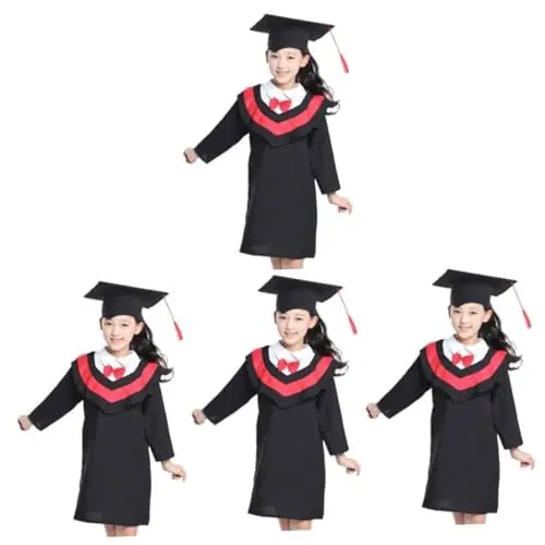 Produktbild: SAFIGLE 4 Stück Abschlusskleid und Mütze Abschlusskappe und Abschlusskleid Junggesellenabschiedskleid für Kinder Kinderkleid Abschlusskleid und Hut Abschlusskleid und Quaste