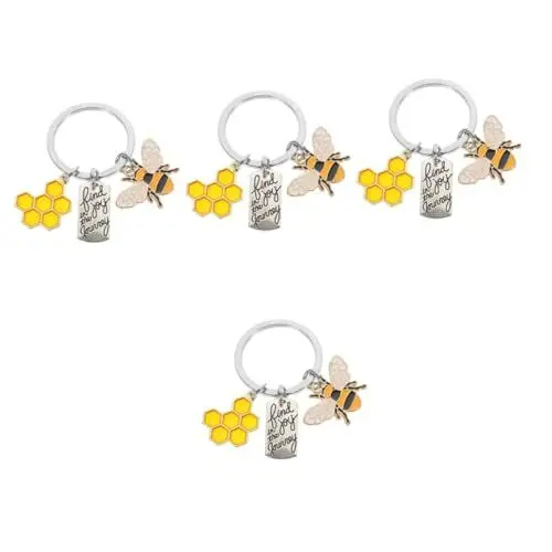 Produktbild: SAFIGLE 4 Stück Bienen-schlüsselanhänger Sechseckiges Waben-Design Niedlicher Schlüsselanhänger Für Auto Und Taschendekor