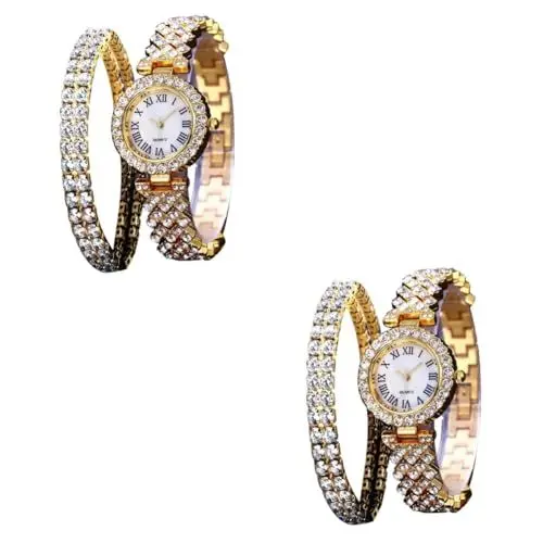 Produktbild: SAFIGLE 4 Stück Quarz-Armband Gm2100 Paar Armband Armreifen Für Damen Damenarmbanduhr Goldene Uhr Frauen Armbänder Für Frauen Kristalluhr Rostfreier Stahl Strass Quarzuhren Kind