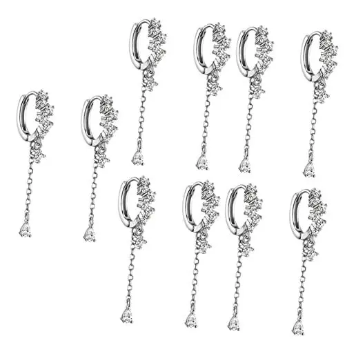 Produktbild: SAFIGLE 5 Paare Diamanttropfenohrringe Diamantohrringe Kristallohrringe anhänger für ohrringe anhänger ohrringe lange Ohrhänger Ohrringe aus 925er Silber Einfach Silberne Ohrringe Rand