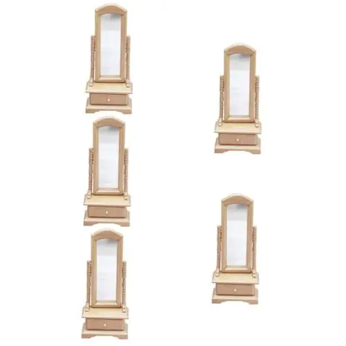 Produktbild: SAFIGLE 5 STK Modell-Ankleidespiegel Möbel Mini-Häuser Kinderspielset Puppenhaus aus Holz Hausbedarf Modelle Mini-Hausaccessoire Mini-Hausdekoration Miniatur Schminkspiegel Birke schmücken