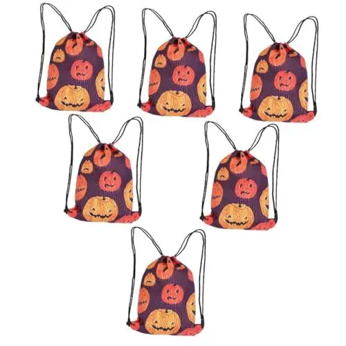 Produktbild: SAFIGLE 6 STK Halloween-Rucksack Halloween tüten Halloween Tasche wasserdichter Rucksack wasserdichte Rucksäcke Aufbewahrungstasche Damenrucksack Partybevorzugung Kordelzug Kürbis Paket 3D