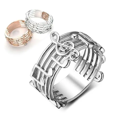 Produktbild: SAFIGLE Dekorativer Ring Damenring mit Diamanten Musikalisches Notenmuster für Musikliebhaber Ring für Frauen Mädchenring Ring als Geschenk Europäische Mode Notiz Schmuck Fräulein
