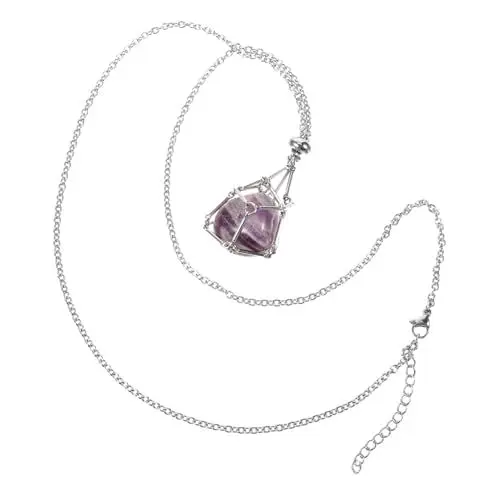 Produktbild: SAFIGLE Halskette mit Metallgeflecht und Hohlanhänger Verstellbare Kette für Damen und Herren Eleganter Schmuck für Amethyst und Edelsteine