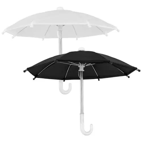 Produktbild: SAFIGLE Mini-Puppenschirm 2 Miniatur-Regenschirme Winziger Pflanzenschirm Strand Sonniger Regnerischer Regenschirm Modell Für Fotografie Requisite Weiß Und Schwarz 27 cm
