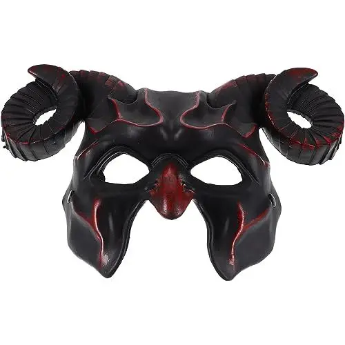 Produktbild: SAFIGLE Teufelsmaske Halloween Ziegenhörner Tierische Halbgesichtsmaske Halloween-cosplay-maske Ochsenhornmasken Teufelshörner -hörner-maske Gruselige 3d Bilden Plastik Zubehör
