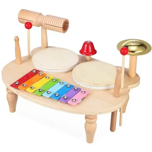 Produktbild: SAFIGLE Xylophon Für 1 Jährige Kindermusikinstrumente Handschlaginstrumente Musikspielzeug Mit Schlägeln Spielzeug-Schlagzeug Für Kinder Holzxylophon Für Kinder Puzzle Hammer Hölzern Baby
