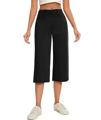 Produktbild: SAFORT Caprihose Damen Sommer Weites Bein 3/4 Hose Damen Sommer Leichte 7/8 Hose Damen Sommer mit Taschen Weithose Damen Sommer Culotte für Fitness Workout Training Freizeit, Schwarz, XXL