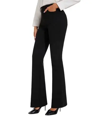 Produktbild: SAFORT Damen Yogahose Bootcut Stretch Hose Schlaghose Damen Jazzpants Lang Casual Büro Anzughose Elegante Schlaghose Stoffhose Hohe Taille Sporthose mit Taschen, 86cm, Schwarz, XXL