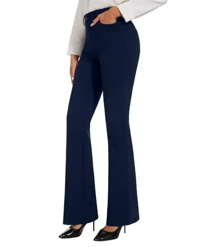 Produktbild: SAFORT Damen Yogahose Bootcut Stretch Hose Schlaghose Damen Jazzpants Lang Casual Büro Anzughose Elegante Schlaghose Stoffhose Hohe Taille Sporthose mit Taschen, Blau, XXL