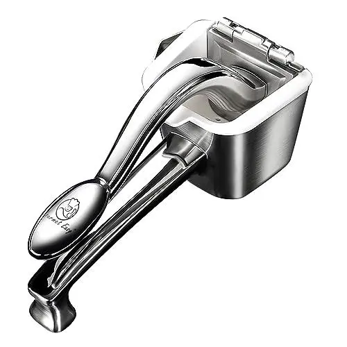 Produktbild: Saftpresse manuell als Zitronenpresse, Limettenpresse & Orangenpresse geeignet | Große Obst-Handpresse aus 304 Edelstahl mit ergonomischem Griff | Premium Fruchtpresse mit 5 Jahre Garantie