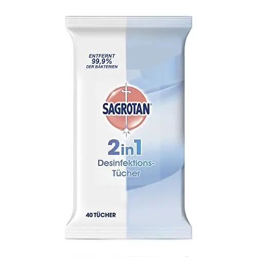 Produktbild: Sagrotan 2in1-Desinfektionstücher – Zum Desinfizieren von Händen und Oberflächen – 1 x 40 Feuchttücher in wiederverschließbarer Verpackung