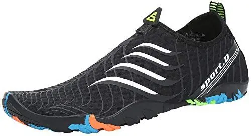 Produktbild: SAGUARO Badeschuhe Damen Herren Wasserschuhe Leicht Schwimmschuhe Schnell Trocknend Atmungsaktiv Strandschuhe Aquaschuhe rutschfeste Outdoor Barfußschuhe für Frauen Männer, Öl Schwarz, 39 EU
