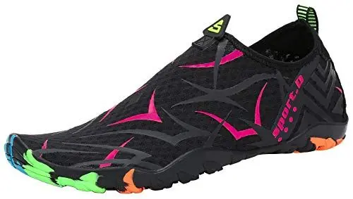 Produktbild: SAGUARO Badeschuhe Damen Herren Wasserschuhe Leicht Schwimmschuhe Schnell Trocknend Atmungsaktiv Strandschuhe Aquaschuhe rutschfeste Outdoor Barfußschuhe für Frauen Männer, Rosa Locher, 39 EU