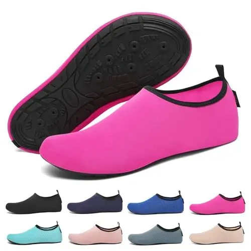 Produktbild: SAGUARO Badeschuhe Wasserschuhe Schwimmschuhe Aquaschuhe für Damen, Schnell Trocknend Strandschuhe Seeigel Neoprenschuhe für Wassersport mit Drainagelöcher Rosarot Gr.38/39