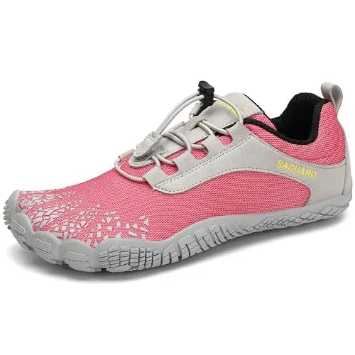 Produktbild: SAGUARO Barfußschuhe Barfussschuhe Damen Minimalistische Trail Laufschuhe Zehenschuhe Joggen Wandern Training Barfuß Sportschuhe Fitnessschuhe, Wassermelonenrot, 42 EU