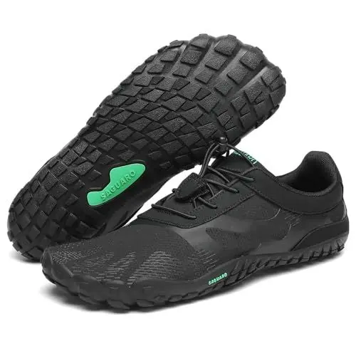 Produktbild: SAGUARO Barfußschuhe Damen Barfussschuhe Herren Outdoor Barfuss Schuhe Leicht Zehenschuhe Barfuß Fitnessschuhe mit Breiter Zehenbox, Vitality III - Barfußschuhe Vanta Schwarz, Gr.38 EU