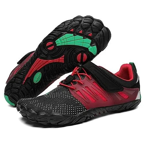 Produktbild: SAGUARO Barfußschuhe Herren Barfussschuhe Damen Barfuss Schuhe Zehenschuhe Outdoor Fitnessschuhe rutschfest Traillaufschuhe Barefoot Shoes mit Zero-Drop Solhe Dunkelrot, Gr.39 EU