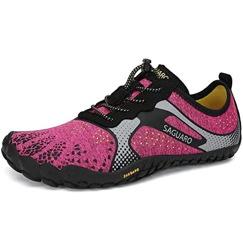 Produktbild: SAGUARO Barfußschuhe Damen Herren Zehenschuhe Traillaufschuhe Weich Bequem Barfussschuhe Fitnessschuhe Männer Frauen Trainingsschuhe für Joggen Laufen Wandern, Kaugummi-Rot, 40 EU