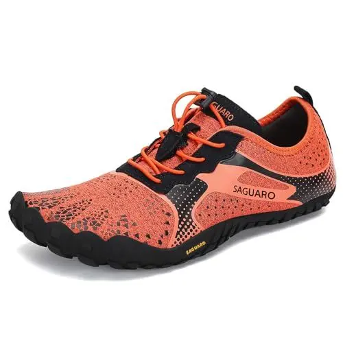 Produktbild: SAGUARO Barfußschuhe Herren Barfuss Schuhe Damen Barfussschuhe Outdoor Zehenschuhe Atmungsaktiv Traillaufschuhe mit Zero-Drop Solhe, Fast Ⅰ - Barfußschuhe Orange, Gr.45 EU