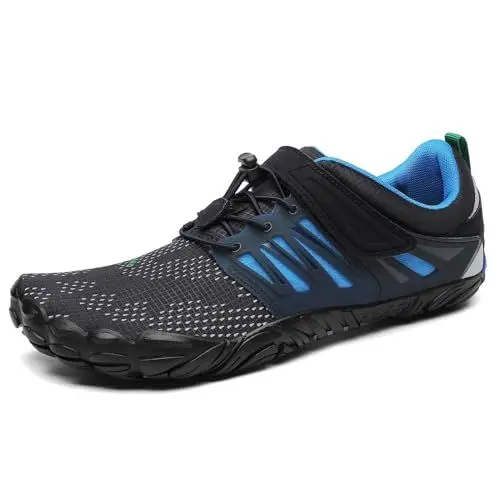 Produktbild: SAGUARO Barfußschuhe Herren Barfussschuhe Damen Barfuss Schuhe Zehenschuhe Outdoor Fitnessschuhe rutschfest Traillaufschuhe Barefoot Shoes mit Zero-Drop Solhe Dark Blau, Gr.43 EU