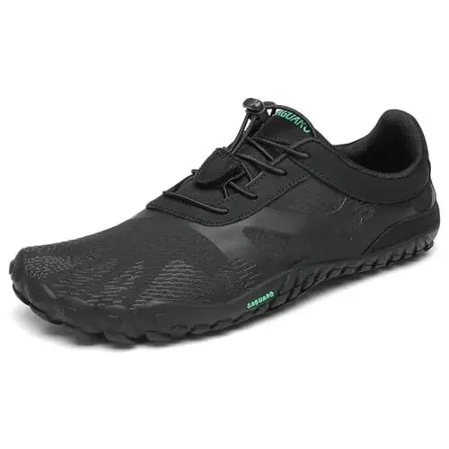 Produktbild: SAGUARO Barfußschuhe Herren Barfussschuhe Damen Barfuss Schuhe Zehenschuhe Outdoor Fitnessschuhe rutschfest Traillaufschuhe Barefoot Shoes mit Zero-Drop Solhe Rosine Schwarz, Gr.47 EU