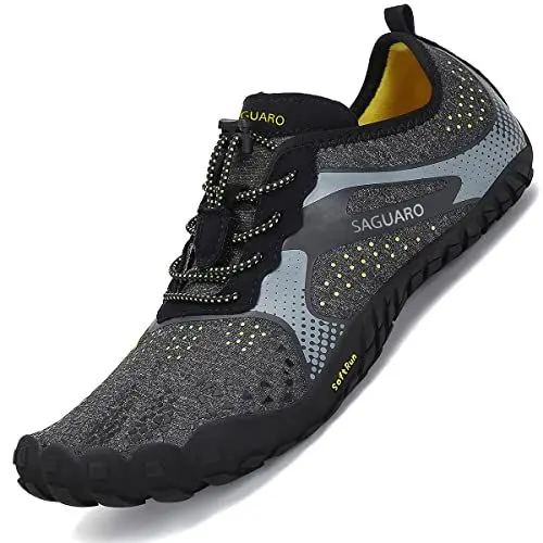 Produktbild: SAGUARO Barfußschuhe Herren Barfussschuhe Damen Barfuss Schuhe Outdoor Zehenschuhe Leicht Fitnessschuhe Traillaufschuhe mit Breite Zehenbox, Fast Ⅰ - Barfußschuhe Rauchiges Schwarz, Gr.45 EU