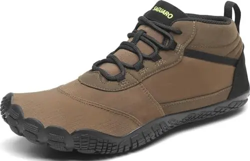 Produktbild: SAGUARO Barfußschuhe Herren Damen Fitnessschuhe Leicht Outdoor Barfuss Trekking & Wanderschuhe rutschfest Atmungsaktiv Zehenschuhe Traillaufschuhe mit Breite Zehenbox, Braun 45EU
