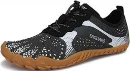 Produktbild: SAGUARO Barfußschuhe Herren Damen Barfussschuhe Traillaufschuhe Zehen Training Fitnessschuhe Outdoor Barfuss Wanderschuhe Atmungsaktiv Schnell Trocknend Badeschuhe, Kohleschwarz, 44 EU