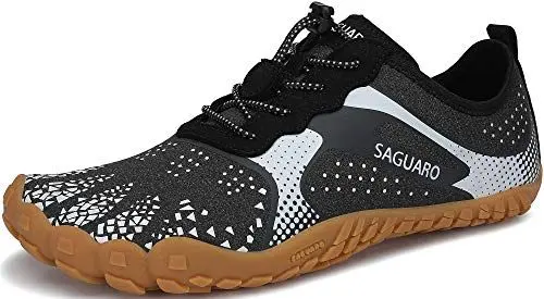 Produktbild: SAGUARO Barfußschuhe Herren Damen Barfussschuhe Traillaufschuhe Zehen Training Fitnessschuhe Outdoor Barfuss Wanderschuhe Atmungsaktiv Schnell Trocknend Badeschuhe, Kohleschwarz, 44 EU
