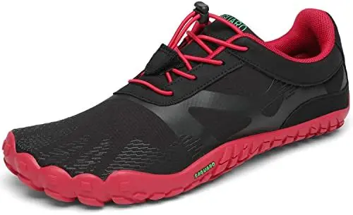 Produktbild: SAGUARO Barfußschuhe Herren Damen Barfussschuhe Traillaufschuhe Zehen Training Fitnessschuhe Outdoor Barfuss Wanderschuhe Atmungsaktiv Schnell Trocknend Badeschuhe, Purpurrot, 40 EU