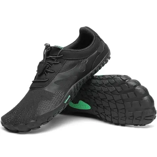 Produktbild: SAGUARO Barfußschuhe Herren Damen Fitnessschuhe mit Zehen Sohle Bequem Atmungsaktiv Sport Traillaufschuhe rutschfest Leight Laufschuhe Outdoor Schwarz 44 EU