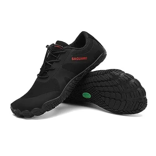Produktbild: SAGUARO Barfußschuhe für Herren Barfuss Schuhe Damen Zehenschuhe Traillaufschuhe Wide Toe Box Fitnessschuhe Barefoot Shoes Mit Zero-Drop Solhe Tief Schwarz,Gr.48
