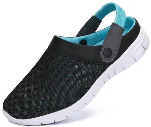 Produktbild: SAGUARO Clogs Hausschuhe Herren Damen Mesh Atmungsaktiv Pantoletten Leicht Freizeit Sommer Sandalen Flach rutschfeste Garten Strand Schuhe für Männer Frauen, Blau, 40 EU