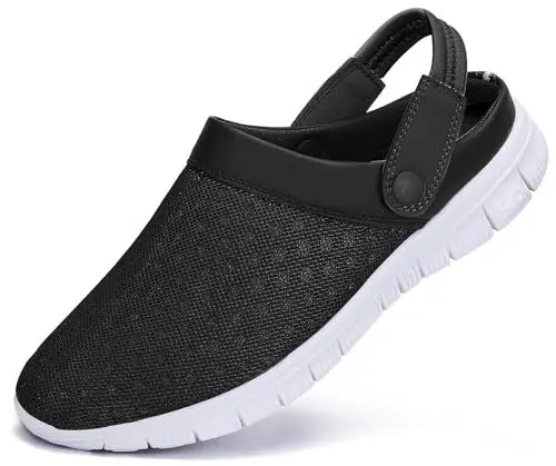 Produktbild: SAGUARO Clogs Hausschuhe Herren Damen Mesh Atmungsaktiv Pantoletten Leicht Freizeit Sommer Sandalen Flach rutschfeste Garten Strand Schuhe für Männer Frauen, Schwarz, 44 EU