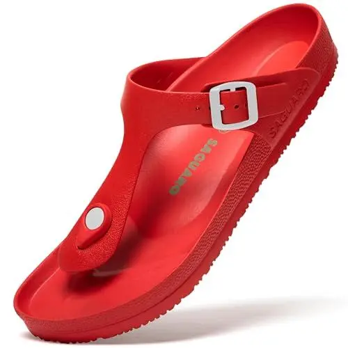 Produktbild: SAGUARO Herren Zehentrenner Hausschuhe Damen Sandalen Sommer Eva Pantoletten Flach Clogs Strand Slippers Rot 36