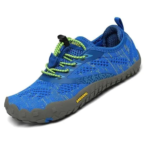 Produktbild: SAGUARO Kinder Barfußschuhe Jungen Aquaschuhe Mädchen Atmungsaktiv Traillaufschuhe June Outdoor Schnell Trocknend Badeschuhe Leicht, Blau 34 EU