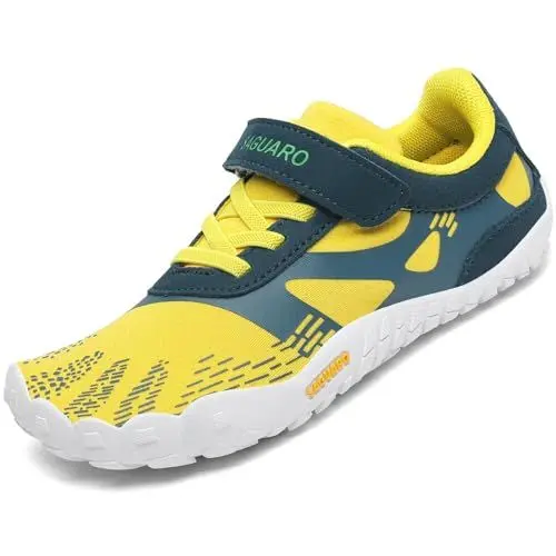 Produktbild: SAGUARO Kinder Barfußschuhe Jungen Atmungsaktiv Traillaufschuhe für Mädchen Sommer Unisex Zehenschuhe Outdoor rutschfest Freizeitschuhe Gelb 30 EU