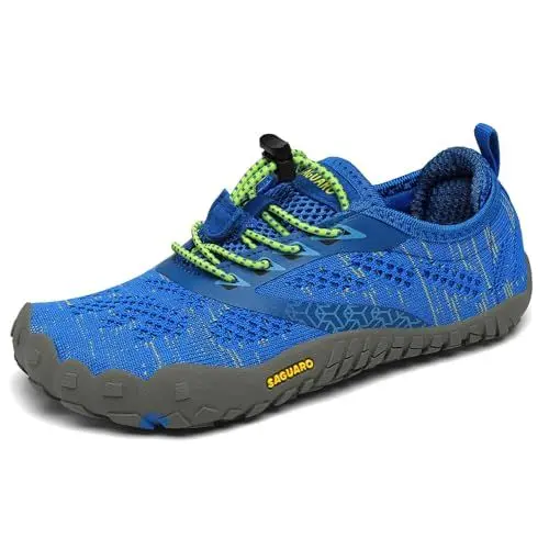 Produktbild: SAGUARO Kinder Barfußschuhe Traillaufschuhe Jungen Mädchen Trainingsschuhe Zehenschuhe Atmungsaktiv rutschfest Walkingschuhe Laufschuhe Schnell Trocknend Badeschuhe, Blau 32 EU