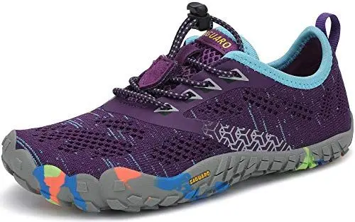 Produktbild: SAGUARO Kinder Barfußschuhe Traillaufschuhe Jungen Mädchen Trainingsschuhe Zehenschuhe Atmungsaktiv rutschfest Walkingschuhe Laufschuhe Schnell Trocknend Badeschuhe, Lila 29 EU