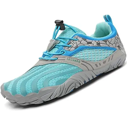 Produktbild: SAGUARO Kinder Barfußschuhe Traillaufschuhe Jungen Mädchen Trainingsschuhe Zehenschuhe rutschfest Walkingschuhe Himmelblau Gr.34