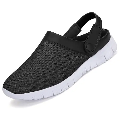 Produktbild: SAGUARO Sommer Herren Damen Clogs Hausschuhe Outdoor Atmungsaktiv Garten Schuhe Mesh Sommersandalen Schwarz Gr.44