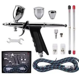 Produktbild: SAGUD Airbrush Pistolen Set Double Action Airbrush-Stift 0,3mm mit extra 0,5 0,8 mm Nadeln, Airbrush Schlauch und 2CC/5CC/13CC Becher-Set