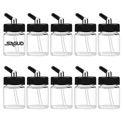 Produktbild: Sagud 10pcs Glas Airbrush Flaschen Kit 20cc Airbrush Dose mit 10 pcs Adapter Deckel Kit für doppeltwirkende Siphon Airbrush Pistole Airbrush-Gläser