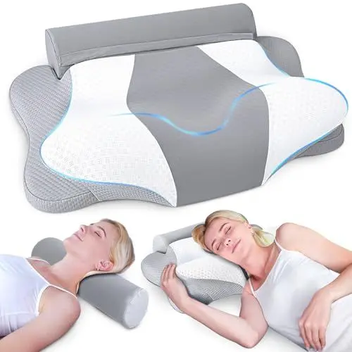 Produktbild: SAHEYER 2 in 1 Nackenkissen Kopfkissen und Nackenrolle Kissen, Ergonomisches Orthopädisches Nackenstützkissen für Seiten,Rücken und Bauchschläfer, Memory Foam Seitenschläferkissen Schlafkissen
