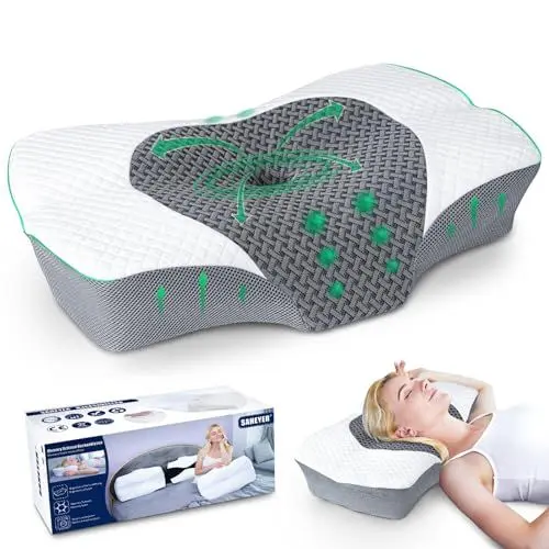 Produktbild: SAHEYER Orthopädisches Kissen Nackenkissen Kopfkissen, Ergonomisches Nackenstützkissen Seitenschläferkissen 60 x 40 x 13/11 cm Memory Foam Kissen für Seiten, Rücken & Bauchschläfer