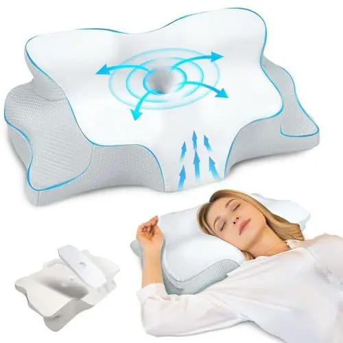 Produktbild: SAHEYER Nackenkissen Kopfkissen Memory Foam Kissen, Ergonomisches Nackenstützkissen, Seitenschläferkissen mit Eisseide Kissenbezug, Orthopädisches Kissen für Seiten, Rücken & Bauchschläfer