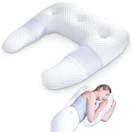 Produktbild: SAHEYER Seitenschläferkissen, U-förmiges Memory Foam Nackenkissen Ergonomisches Orthopädisches Nackenstützkissen mit Ohr-Haltebereichen Bettkontur-Kissen für Nacken-Schulter-Schmerzlinderung (Weiß)